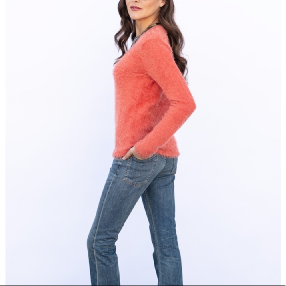 Evy’s tree Ruthie orange eyelash v neck sweater XS - Picture 5 of 13